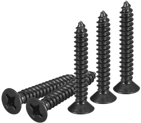 DTGN 50Pcs #12x1-1/2 Flat Head Wood Screws, 304 Stainless Steel Phillips Self Tapping Screws - Good for Woodworking, Furniture - Black