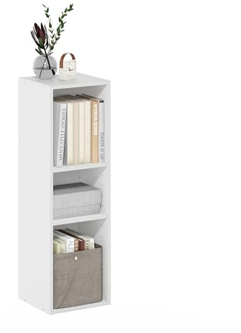 Furinno Fulda 3-Tier Space Saving Storage Shelf Bookcase, 25 cm Width, White