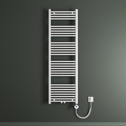Mai & Mai Badheizkörper Handtuchheizkörper Badheizung Heizkörper bad 60x160 cm Weiß, Handtuchwärmer für Strom, Seitenanschluss, Röhrenheizkörper mit Heizstab 800W