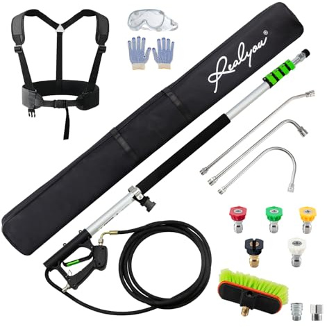 Realyou 24 FT Pressure Washer Telescoping Wand with Pressure Washer Extension Wand, Gutter Cleaner Tool, 5 Spray Nozzle Tips, 2 Hose Adapters, Support Belt and Bursh Head