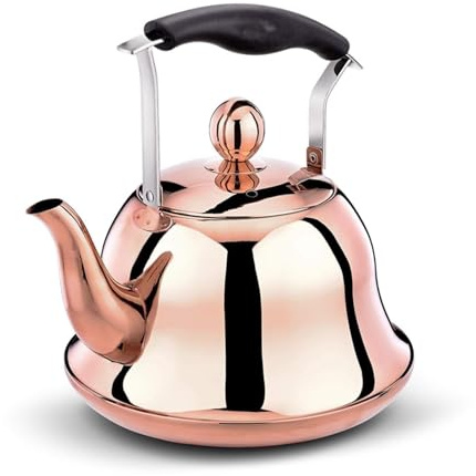TGDGFKIAS Macchina da caffè, Bollitore da fornello con fischio in Oro Rosa, con Manico ergonomico Pieghevole, Adatto a Tutte Le fonti di Calore(Large)