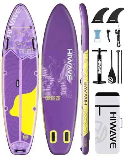 Hiwave Aufblasbares SUP-Brett 335×86×15cm, Tragkraft 190kg, Tierfreundliches Paddleboard für Ozean & See, mit 3-teilig verstellbarem Paddel