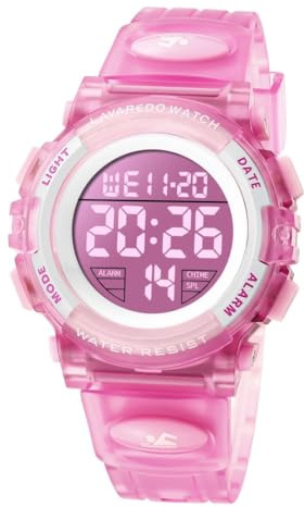 BEN NEVIS Barnklocka pojke flicka tonåring digital utomhus sport multifunktionell vattentät LED-ljus larm kalender datum med silikonband, 36 Rose Jelly, rem