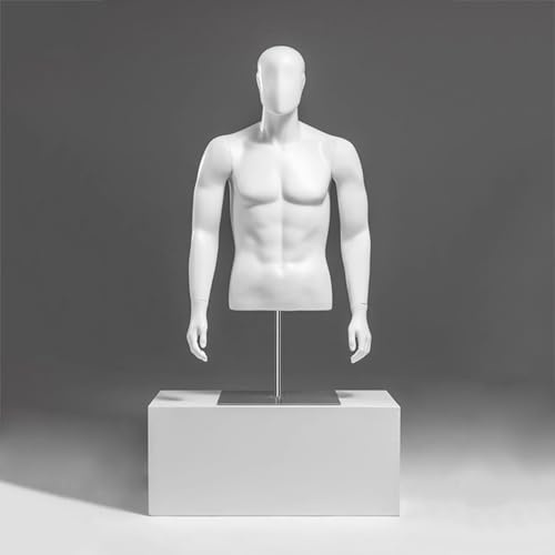 Halbkörper-Maniqui, Stabiler Schaufensterpuppentorso, Sportswear Tailors Dummy Display Bust mit Metallständer, Schneiderpuppe für Den Bekleidungseinzelhandel und Nähgeschäfte(White)
