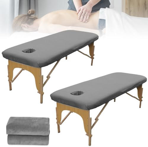 2 Stück Spannbezug für Massageliegen mit Loch, 80x190cm Waschbare Massageliege Bezug, Wasserabweisend Ölresistente geeignet für Kosmetik-Tische und Therapie-Bänke, Grau
