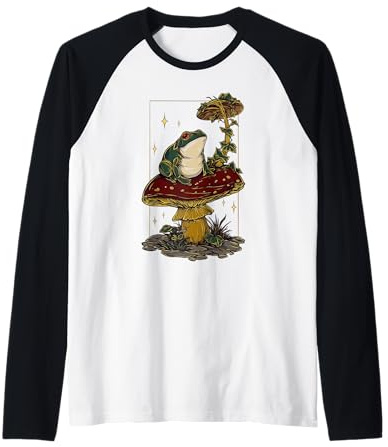 Camiseta Frogcore Mushroom — Cottagecore Fungi and Forest Magic Camiseta Manga Raglan