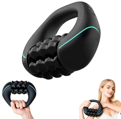 Elektrische Handmassagegerät mit Rollen, Massageroller Elektrisch mit 3 Intensitätsstufen, Elektrische Faszienrolle mit 6 frei drehbare Massageköpfe, 24 Noppen, ideal für Schulter, Beinmassagen