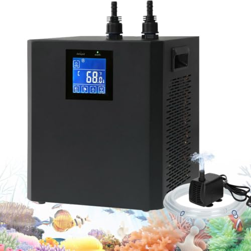 Enfriador de acuario, máquina enfriadora de agua de 1/3 HP para ajolotes y medusas, sistemas de enfriamiento hidropónico, enfriador de pecera con pantalla LED mejorada, bomba de agua y tubería