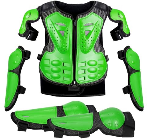 Niño Chaqueta Protección Motocross Peto Rodilleras Codilleras Equipo Transpirable Ajustable para Dirt Bike ATV BMX MTB Chico Chica 4-12 Años Regalo Aventura Deportes Extremos