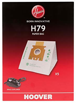 Hoover H79 Sacchetti per Aspirapolvere, Originali, in Carta, Anti-Odore, Extra Filtranti, Compatibili con Aspirapolvere a Traino Hoover Space Explorer, 5 Pezzi