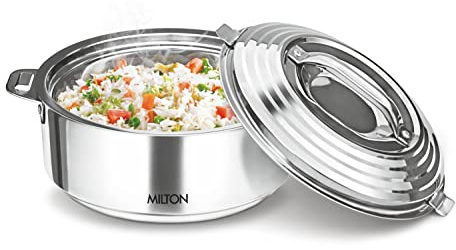 MILTON Galaxia 3500 Insulated Stainless Steel Casserole, 3300 ml | 111 oz| 3.5 qt. Thermal Serving Bowl, Keeps Food Hot & Cold for Long Hours, Elegant Hot Pot Food Warmer Cooler, Silver
