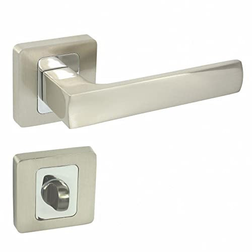 domino Türgriff Drückergarnitur WC - Badezimmer Set mit quadratischen Rosetten für Badezimmertüren Set WC - Rosetten-Garnitur Türbeschläge aus Aluminium Chrom/Nickel MAFF-QR M6/M9