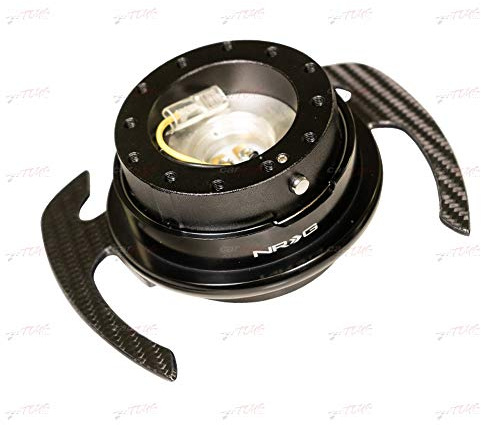 NRG Innovations NRG-SRK-700BK-CF GEN 4.0 Steering Wheel Quick Release Adapter, With Bolts & Allen Key, 6 X 70mm / 6 x 74mm Bolt Pattern Black Body/Black Ring With Carbon Fiber Handles