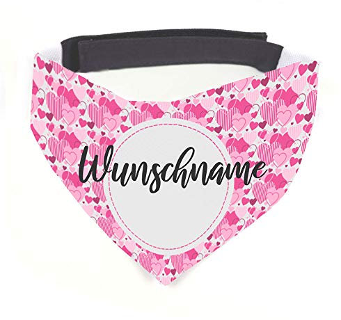 Hundehalstuch mit Namen Valentin Herz personalisiert inklusive Wunschname z.B. Name Ihres Hundes mit 12 cm Klettverschluss für kleine, mittlere und große Hunde (L = Halsumfang: 45-60 cm)