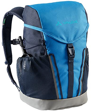 VAUDE Kinderrucksack Jungen & Mädchen Puck 10 Liter in blau, komfortabler Wanderrucksack Kinder, Wetterfester Schulrucksack mit Regenhülle & Lupe, viel Stauraum, Blue/Eclipse