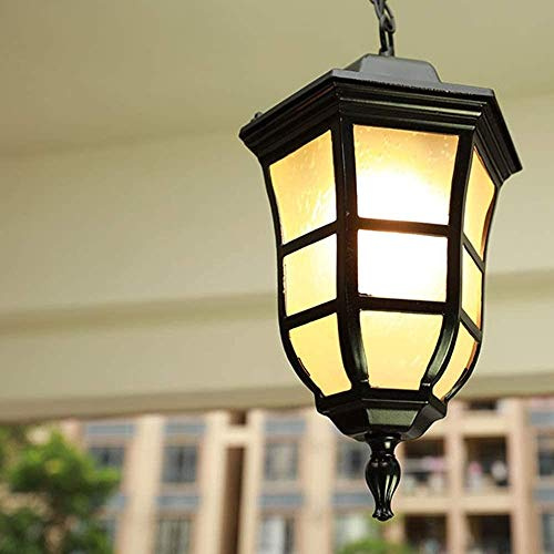 ZHANGL Lustre extérieur imperméable Style européen rétro terrasse pavillon Balcon Lustre Plafond extérieur Lustre en Verre métal éclairage Jardin Porche Lustre E27 Edison (Color : Noir)