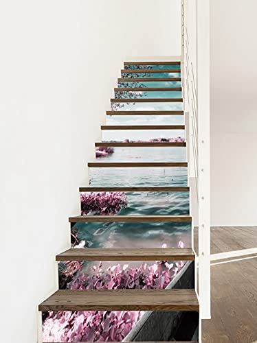 A.Monamour Treppenaufkleber Folie Selbstklebend Park Von Pateira Fermentelos Aveiro Europa Portugal See Rosa Blumen Vinyl Treppe Aufkleber Fliesenaufkleber Abziehbilder Wandaufkleber 13 Stück Set