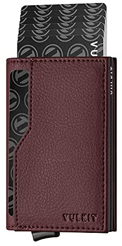 VULKIT Porta Carte di Credito con Doppia Finestra ID Portafoglio in Pelle con Blocco RFID Porta Carte Pop Up Automatico per Carte e Appunti