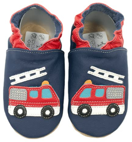 HOBEA-Germany Kitaschuhe Safestep, Kinderhausschuhe, Lederschuhe (Feuerwehr blau, 24/25)