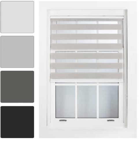 FURNISHED Day and Night Roller Blinds - Zebra Blind Dim or Translucent Vision Roller Shades for Windows and Doors - Dual Layer Fabric, Grey, 115W x 165H cm