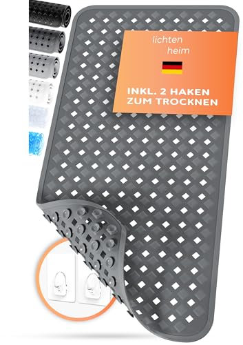 LICHTENHEIM Badewannenmatte rutschfest 88x40cm | BPA frei Antirutschmatte Badewanne | rutschfeste Badematte für Baby, Kinder & Senioren | Rutschmatte Anti Rutsch | Badewanneneinlage Anthrazit