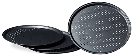 Relaxdays Plaques de Cuisson Pizza perforées, diamètre 29 cm, Cuisine, flammküche, Lot de 12, antiadhésif, Anthracite