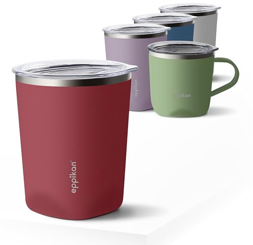 eppikan eppiLungo Edelstahl Thermobecher, Isolierbecher, Kaffeetasse, Trinkbecher, Thermotasse 220ml, 280ml mit Deckel, für Kaffee und Tee (Vintage Red, 280 ml)