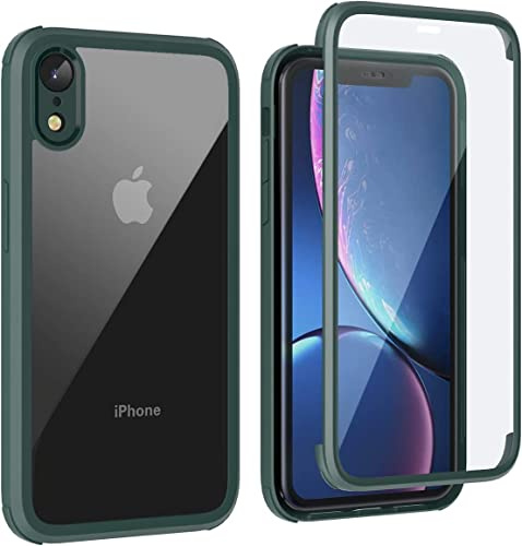 Leedia 360 Grad Hülle Kompatibel mit iPhone XR Hülle Ganzkörper Eingebautem Glas Displayschutz Stoßfest Schutzhülle Transparent Clear Durchsichtig Handyhülle für iPhone XR 6.1 Grün