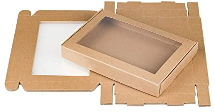 Natürlich verpacken Faltschachtel mit Fenster und Klappdeckel 13,6 x 19,6 x 2,5 cm, Braun, Kraftkarton - 10er Pack