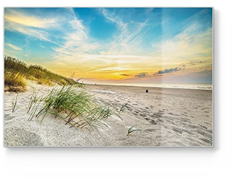 DEQORI Schneidebrett aus Glas | groß 30x20 cm | Motiv Baltischer Dünenstrand | Design Schneideplatte für Küche | Frühstücksbrett antibakteriell & rutschfest | Glasplatte & Servierplatte