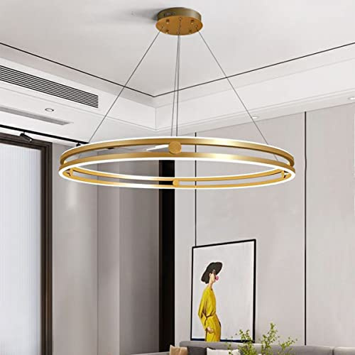Bellastein LED Pendelleuchte Esszimmer Metall ring Kronleuchter Höhenverstellbar Wohnzimmerlamp Dimmbar mit Fernbedienung Hängeleuchte Esstisch Pendellampe Acryl Hängelampe Küchen (Gold, L60cm/72W)