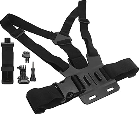 Adjustable Phone Clip Holder with Chest Strap, 145° Wide Angle, ABS Material, Jshaped Base, Fits Most Mobile Phones, Black, for Sport Camera Mobile Phone