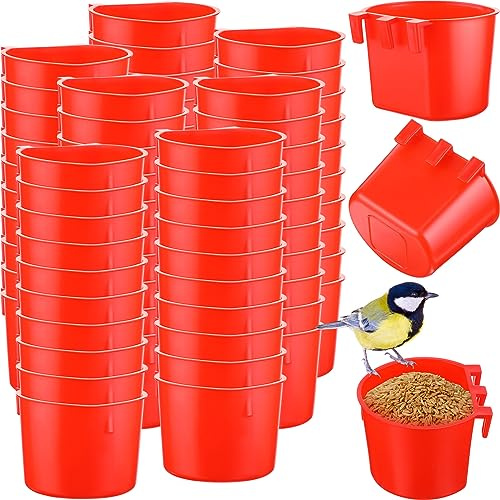 Ziliny 120 Pcs Cage Cups 8 oz Chicken Plastic Feeder, Red, Red