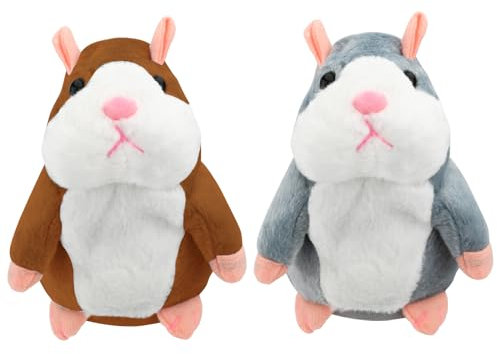 GLAITC Talking Hamster Toy, 2 Pcs Electronic Recording Toy, Repeat What You Say Plush Toy, Interactive Toy, Cute Early Learning Toys, Funny Kids Stuffed Toys for Kids Toddler-Grey & Brown
