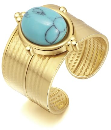 Joo&Rind Ring Gold Damen Ringe Gold Wasserfest 18K Vergoldet Edelstahl Ring Damen mit Stein Verstellbar Größe Ringe Vintage Adjustable Goldring Schmuck Geschenk für Frauen