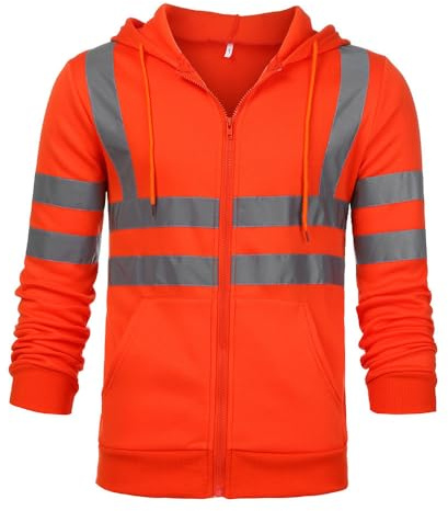 Qichenx Mens Zipper Sicherheit Reflektierende Hoody Jacke Herbst und Winter Fleece Warme Arbeitsjacke
