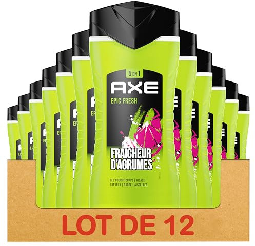 AXE - 5-in-1-Duschgel für Herren, Epic Fresh – 24 Stunden feuchtigkeitsspendend – 87% Inhaltsstoffe natürlichen Ursprungs – Duft Ananas & Grapefruit (12 x 250 ml)