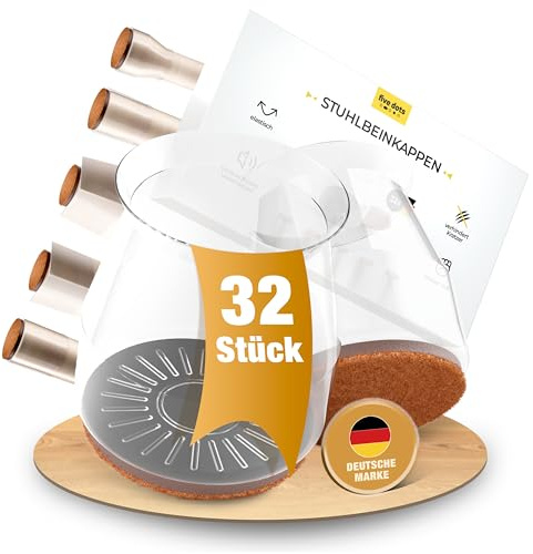 Stuhlbeinkappen mit Filzgleiter, M, 32 Stück – Stuhlbeinschoner rund | Schützt Böden vor Kratzern, dämpft Geräusche für leises Gleiten – in Sekunden montiert, sicherer Halt