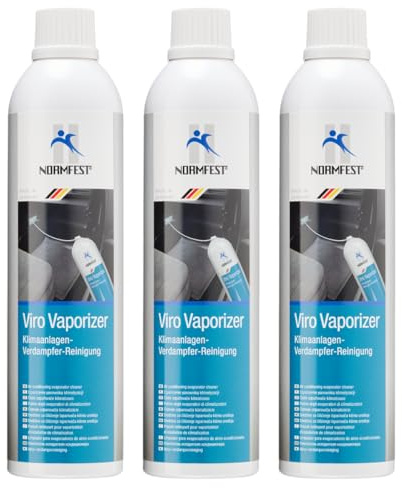 Normfest Viro Vaporizer – Tiefenwirksamer Klimaanlagen-Reiniger mit Hochdrucksprühkopf und 60cm Rotordüse, entfernt Bakterien, Pilze und Gerüche, einfache Anwendung ohne Ausbau, 3X 400ml