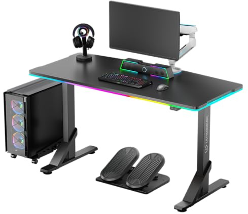 ULTRADESK - Iron - Computertisch - Schreibtisch für Gaming Monitor, Gaming Tisch, Mechanisch höhenverstellbarer Schreibtisch mit RGB LED Hintergrundbeleuchtung - Mechanisch Höhenverstellbar - Schwarz