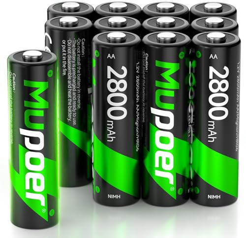 Mupoer Rechargeable AA Batteries 12 Pack, 2800mAh 2A Ni-MH Battery, Long-Lasting and Low Self Discharge Batteries