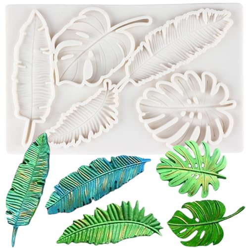 MINFEIDMS Stampi in silicone a forma di foglie tropicali di Monstera, stampo per fondente, foglia di palma, felce, foglie, caramelle, per decorare torte, cupcake, cioccolato, argilla polimerica, pasta