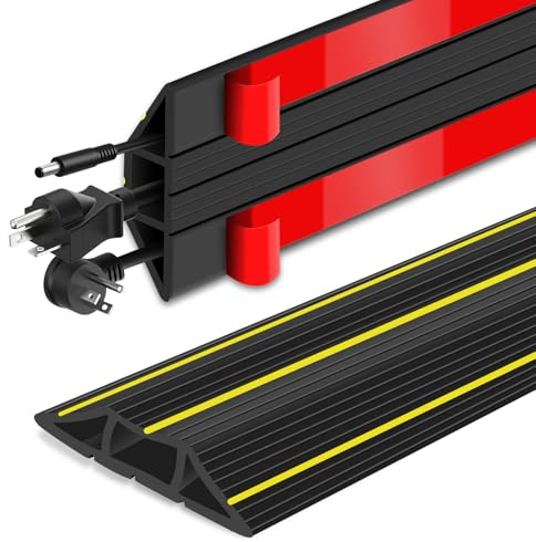 Floor Cable Cover, 1M Self Adhesive Floor Cable Protector, Heavy Duty PVC Outdoor Cable Protector, Black Wire Cover for Cables Floor With 3 Large Channel For Garden Home Office Garages Cord Hider