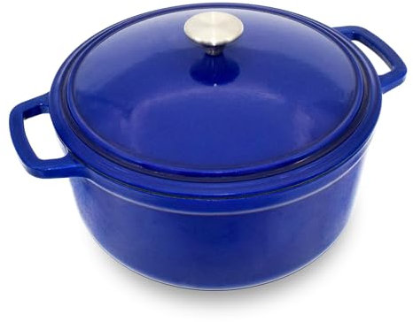 MINLUFUL Forno olandese in ghisa con coperchio, grande pentola da forno olandese per cuocere il pane, cuocere e bollire, con smalto antiaderente, adatta a fornelli e forno, blu classico