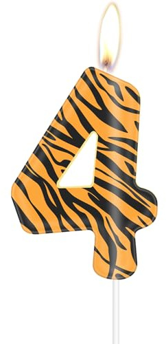 Tiger Print Geburtstagskerzen, Tiger Nummer 4 Kerzen Leoparden Kuchendekorationen, Gepard 4th Geburtstag, Kuchendekoration, Leoparden Tiger Geparden Thema für Mädchen Jungen Kinder Partydekoration