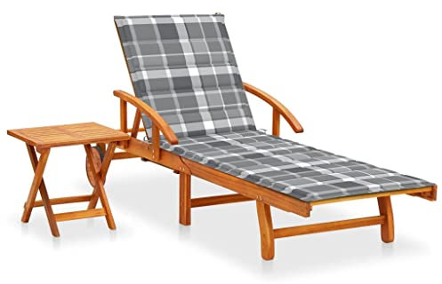 Makastle Gartenliege mit Tisch und Auflage, Sonnenliege Liegestuhl Relaxliege Garten Liege Saunaliege Gartenmöbel für Poolbereich, Akazie Massivholz