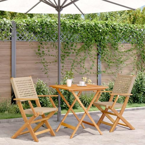 Sufrk 3-TLG. Bistro-Set Bistro Set Gartenlounge Outdoor Bistroset BalkonmöBel Set MöBelsets Beige Poly Rattan und Massivholz - 3281876