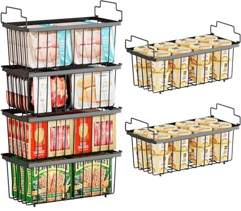 6 Pack Freezer Organizer Bins(14.6‘’L X 7.1‘’W X 5.2‘’H), Stackable Chest Freezer Organizers for 7 Cu.FT Deep Freezer Sort Frozen Food, Deep Freezer Organizer Bins Easily w/Handle Add Storage Space