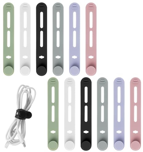 Silicone Cable Ties 12pcs, Reusable Flexible Organiser, Tidy Clips | for Earphone Phone Charger, Audio USB, Space-Saving Home Office Storage Solutions