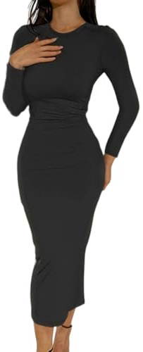ZKZFCAI Women's Black Maxi Bodycon Dress - M - Solid - Polyester Blend - Long Sleeve - High Waist - Mermaid - Backless - Spaghetti Strap - Halter Neck - Formal and Semi-Formal - Adult Women